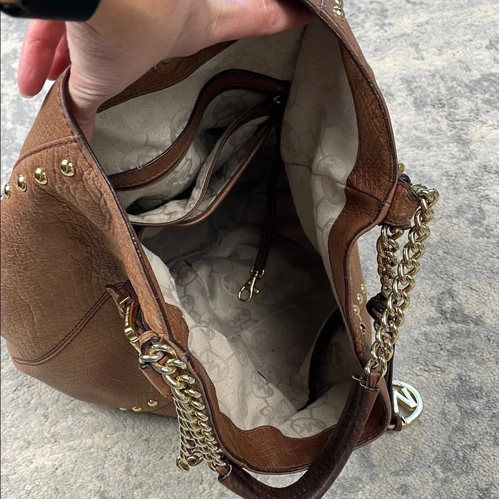 MICHAEL Michael Kors Middleton Hobo Bag Studded Embossed Leather Brown Cognac
